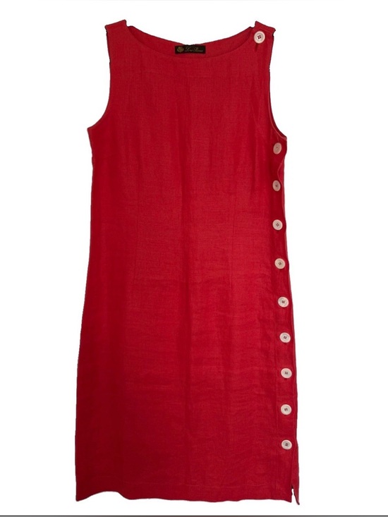 Loro Piana Dresses & Skirts - Loro Piana Coral Red Linen Dress With Side Button Detailing EU 44